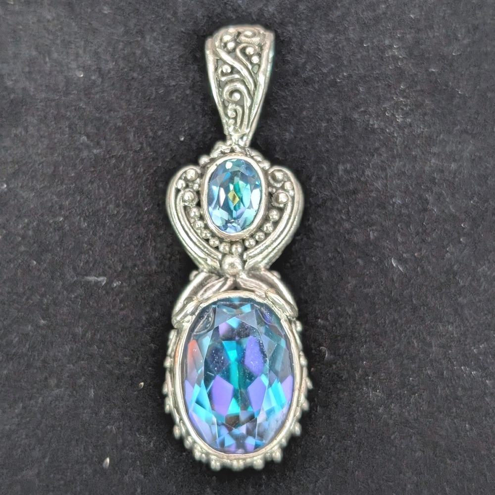 Sarda 925 Sterling‎ Silver Mystic Topaz Bali Pendant Indonesia NWT